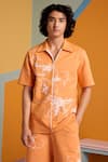 MUVAZO_Orange Interlock Printed Floral Sunbeam Spectrum Shirt And Shorts Set _at_Aza_Fashions