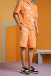 Shop_MUVAZO_Orange Interlock Printed Floral Sunbeam Spectrum Shirt And Shorts Set 