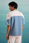 Shop_Muvazo_Blue Cotton, Polyester Coastal Mist Colorblock T Shirt And Joggers Set _at_Aza_Fashions