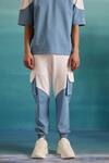 Muvazo_Blue Cotton, Polyester Coastal Mist Colorblock T Shirt And Joggers Set _Online_at_Aza_Fashions