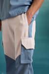 Shop_Muvazo_Blue Cotton, Polyester Coastal Mist Colorblock T Shirt And Joggers Set _Online_at_Aza_Fashions