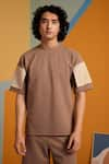 MUVAZO_Brown Interlock Plain Walnut Wave 3d Pocket T Shirt And Shorts Set  _at_Aza_Fashions