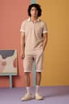 Buy_MUVAZO_Peach Knitted Jacquard Woven Stripe Sunlit Sienna T Shirt And Shorts Set  _at_Aza_Fashions