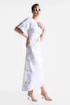 Buy_Ekastories_White Poplin Digital Printed Floral V Neck City Abstract Dress _Online_at_Aza_Fashions