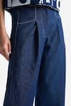 Ekastories_Blue Denim Solid Pleated Pant _Online_at_Aza_Fashions