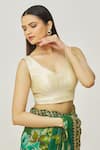 Shop_Samyukta Singhania_Gold Mulberry Plunge V Neck Metallic Solid Blouse _Online_at_Aza_Fashions