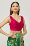 Buy_Naintara Bajaj_Magenta Muslin Plunge Neck V Solid Blouse _Online_at_Aza_Fashions