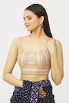Buy_Samyukta Singhania_Multi Color Silk Embroidered Sequin Sweetheart Neck Work Sleeveless Blouse _Online_at_Aza_Fashions