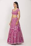 Buy_Rohini Bedi_Pink Georgette Embroidery Geometric Leaf Applique Bridal Lehenga Set _Online_at_Aza_Fashions