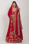 Buy_Rohini Bedi_Red Raw Silk Embroidery Zari Thread Leaf Neck Bridal Lehenga Set _at_Aza_Fashions