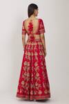 Shop_Rohini Bedi_Red Raw Silk Embroidery Zari Thread Leaf Neck Bridal Lehenga Set _at_Aza_Fashions