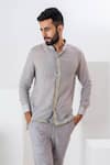 Buy_Vaani Beswal_Grey Handwoven Cotton Cording Arche Corded Chinese Collar Shirt_at_Aza_Fashions