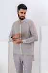 Vaani Beswal_Grey Handwoven Cotton Cording Arche Corded Chinese Collar Shirt_Online_at_Aza_Fashions