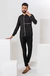 Buy_Vaani Beswal_Black Handwoven Muslin Cording Aster Chinese Collar Shirt_at_Aza_Fashions