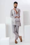 Vaani Beswal_Grey Handwoven Chivia Silk Applique Florian Bundi_Online_at_Aza_Fashions