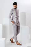 Buy_Vaani Beswal_Grey Handwoven Chivia Silk Applique Florian Bundi_Online_at_Aza_Fashions