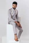 Shop_Vaani Beswal_Grey Handwoven Chivia Silk Applique Florian Bundi_Online_at_Aza_Fashions