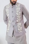Vaani Beswal_Grey Handwoven Chivia Silk Applique Florian Bundi_at_Aza_Fashions