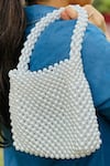 RUBILON_White Faux Pearl Belle Woven Bag _at_Aza_Fashions