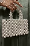 Shop_RUBILON_White Faux Pearl Venus Woven Bag _at_Aza_Fashions