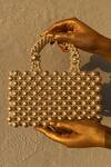 Buy_RUBILON_Beige Faux Pearl Venus Rectangle Shaped Woven Bag _at_Aza_Fashions