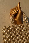 RUBILON_Beige Faux Pearl Venus Rectangle Shaped Woven Bag _Online_at_Aza_Fashions