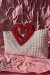 Shop_RUBILON_White Acrylic Crystal Heartlet Pearl Woven Bag _at_Aza_Fashions