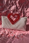 RUBILON_White Acrylic Crystal Heartlet Pearl Woven Bag _at_Aza_Fashions