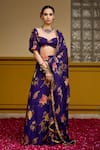 Buy_BAARO MASI_Purple Organza Printed Floral Sweetheart Pattern Blouse Lehenga Set _at_Aza_Fashions