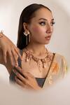 Buy_Trupti Mohta_Rose Gold Agates And Baroque Pearls Forest Flower Embellished Necklace _at_Aza_Fashions