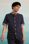 Buy Muvazo Blue Cotton Yacht Club Stripe Print Shirt Buy_Muvazo_Blue Cotton Yacht Club Stripe Print Shirt