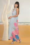 Shop_PREETI MEHTA_Blue Georgette Viscose 60% And 40% Polyester Digital Printed Draped & Pant Set_Online_at_Aza_Fashions