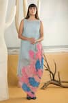 Buy_PREETI MEHTA_Blue Georgette Viscose 60% And 40% Polyester Digital Printed Flower Asymmetric _at_Aza_Fashions