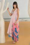 Shop_PREETI MEHTA_Pink Georgette Viscose 60% And 40% Polyester Digital Printed Draped & Pant Set _at_Aza_Fashions