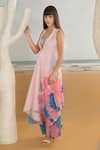 PREETI MEHTA_Pink Georgette Viscose 60% And 40% Polyester Digital Printed Draped & Pant Set _Online_at_Aza_Fashions