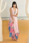 Buy_PREETI MEHTA_Pink Georgette Viscose 60% And 40% Polyester Digital Printed Draped & Pant Set _Online_at_Aza_Fashions