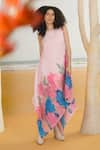 PREETI MEHTA_Pink Georgette Viscose 60% And 40% Polyester Digital Printed Floral Asymmetric _Online_at_Aza_Fashions