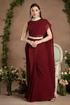 PREETI MEHTA_Red Georgette Viscose 60% And 40% Polyester Pleated Pre-draped Saree With Blouse_Online_at_Aza_Fashions