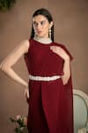 Buy_PREETI MEHTA_Red Georgette Viscose 60% And 40% Polyester Pleated Pre-draped Saree With Blouse_Online_at_Aza_Fashions