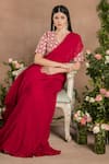 Shop_PREETI MEHTA_Red Georgette Viscose 60% And Pleated Pre-draped Saree With Pearl Collar Blouse _Online_at_Aza_Fashions