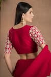 PREETI MEHTA_Red Georgette Viscose 60% And Pleated Pre-draped Saree With Pearl Collar Blouse _at_Aza_Fashions