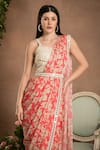 PREETI MEHTA_Peach 100% Viscose Digital Printed Pre-draped Saree With Mirror Work Blouse _Online