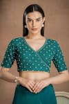 PREETI MEHTA_Green Georgette Viscose 60% And 40% Pleated Pre-draped Saree With Blouse _Online_at_Aza_Fashions