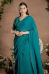 Buy_PREETI MEHTA_Green Georgette Viscose 60% And 40% Pleated Pre-draped Saree With Blouse _Online_at_Aza_Fashions