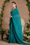 PREETI MEHTA_Green Georgette Viscose 60% And 40% Pleated Pre-draped Saree With Blouse _at_Aza_Fashions