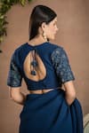 Shop_PREETI MEHTA_Blue Georgette Viscose 60% And 40% Pleated Pre-draped Saree With Pattern Blouse _at_Aza_Fashions