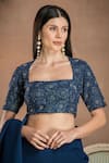 PREETI MEHTA_Blue Georgette Viscose 60% And 40% Pleated Pre-draped Saree With Pattern Blouse _Online_at_Aza_Fashions