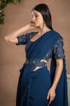 Shop_PREETI MEHTA_Blue Georgette Viscose 60% And 40% Pleated Pre-draped Saree With Pattern Blouse _Online_at_Aza_Fashions