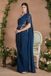 PREETI MEHTA_Blue Georgette Viscose 60% And 40% Pleated Pre-draped Saree With Pattern Blouse _at_Aza_Fashions