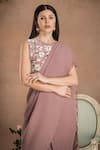 Buy_PREETI MEHTA_Purple Georgette Viscose 60% And 40% Pleated Pre-draped Saree With 3d Blouse _Online_at_Aza_Fashions